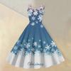 (Merry Christmas) Women's Casual Fashion Christmas Snowflake/Christmas Tree/Snowman Print Round Neck Retro Dress
