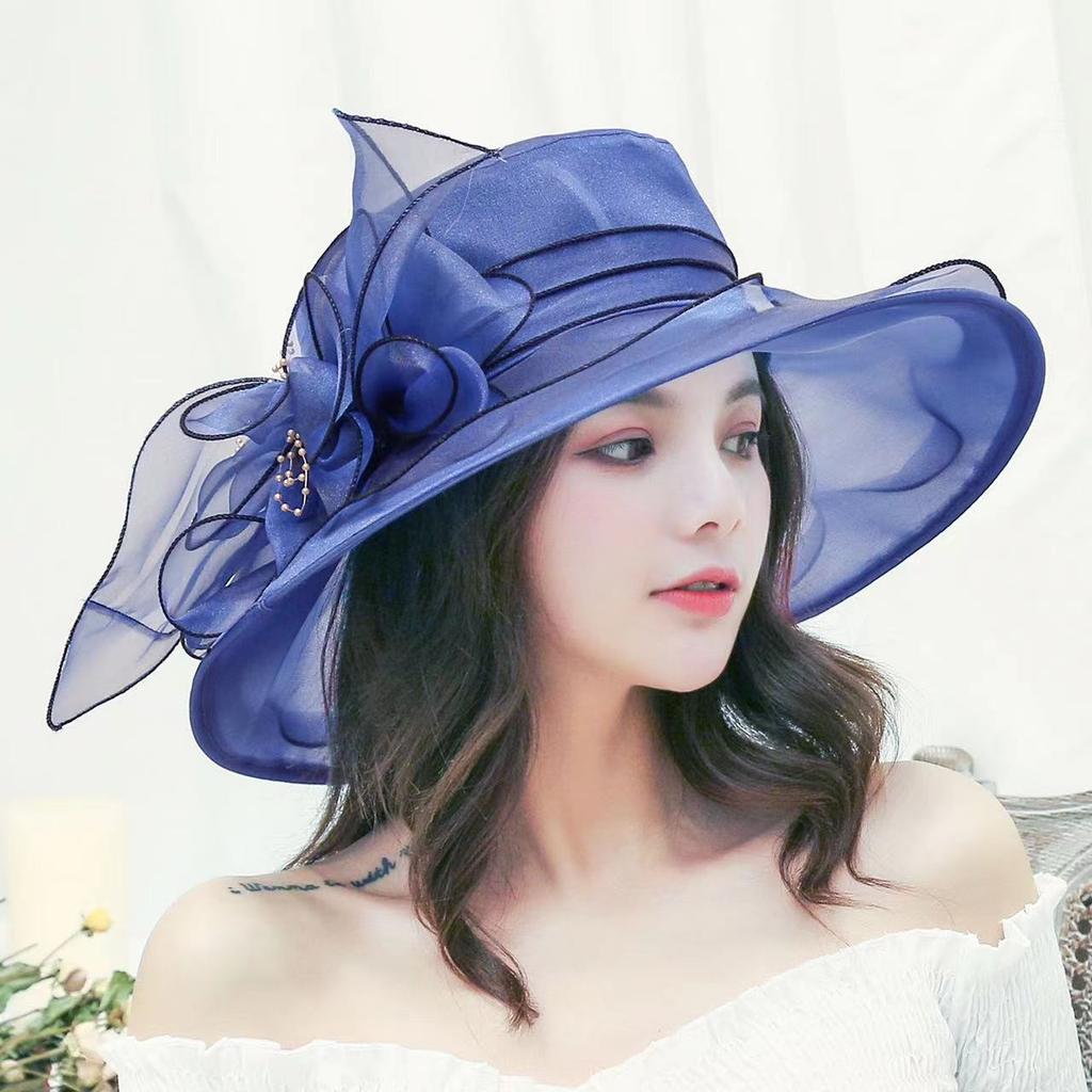 Summer Organza Lightweight And Breathable Flower Shaped Big Brimmed Hat For Women, Fashionable Wave Edge Face Protection Sun Hat