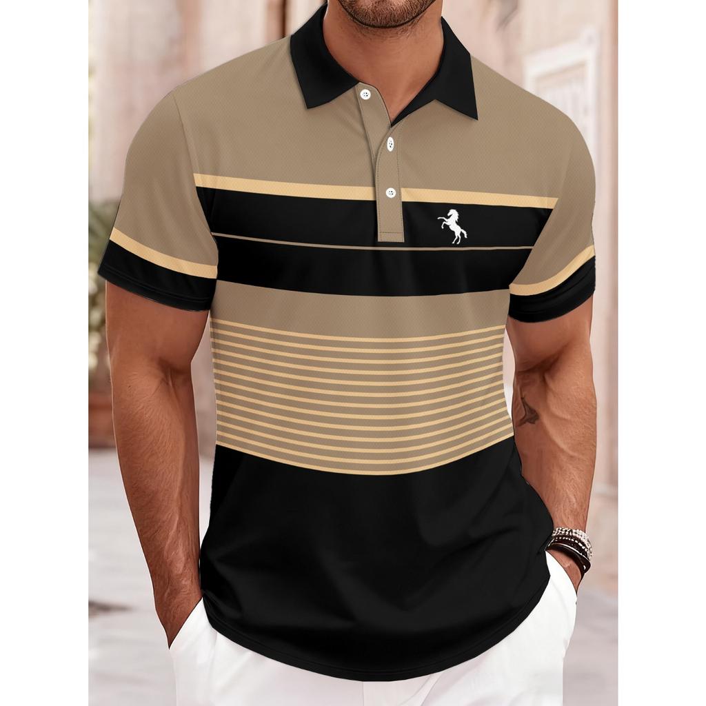 2026 Summer Men's Polo Shirt with Stripes Print Breathable Lightweight Comfortable Casual and Fashionable