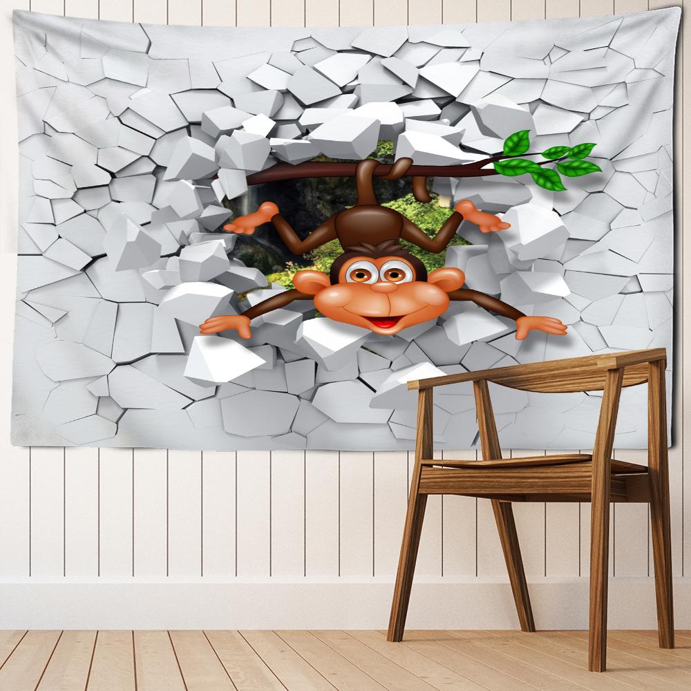 3D Printed Monkey Portrait Tapestry Wall Hanging Psychedelic Animal Boho Hippie Tapiz Art Home Decor