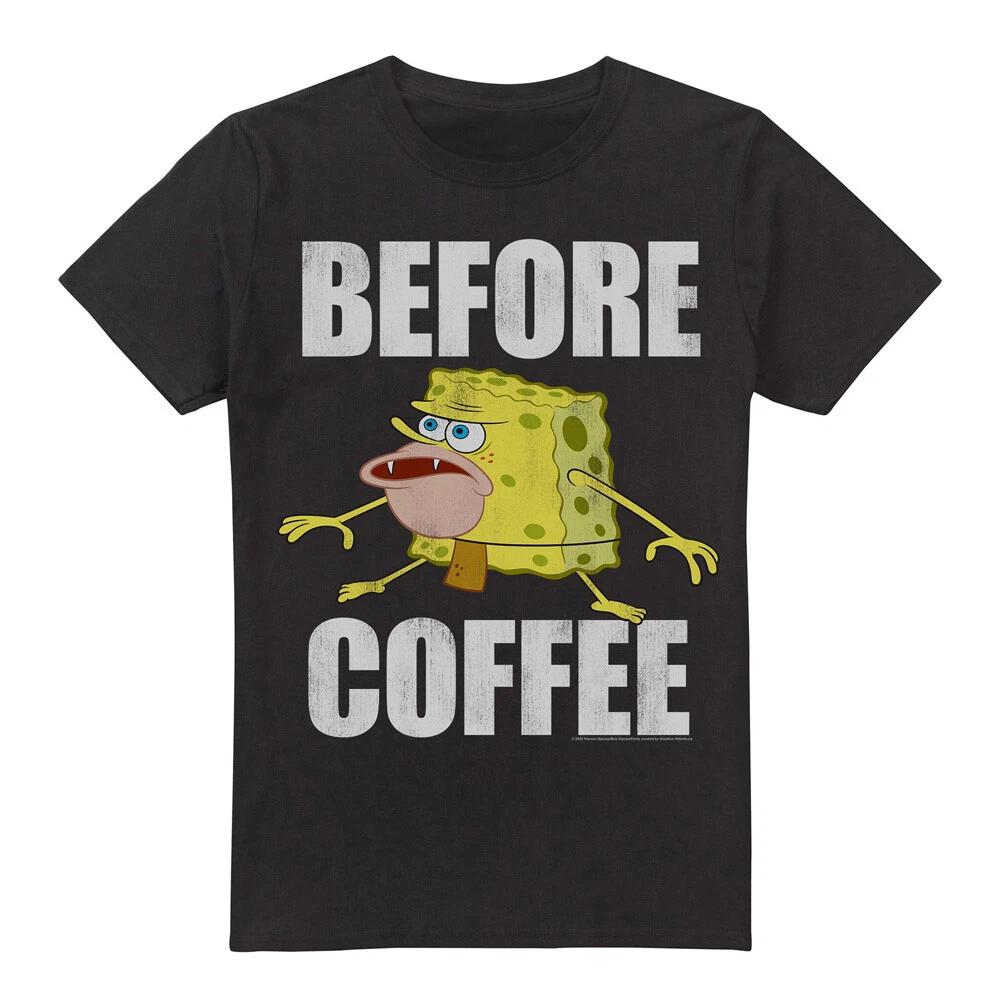 

Spongebob Squarepants Before Coffee Meme 100% Cotton T-shirt Mens Tees Top S-2XL, Black 2XL