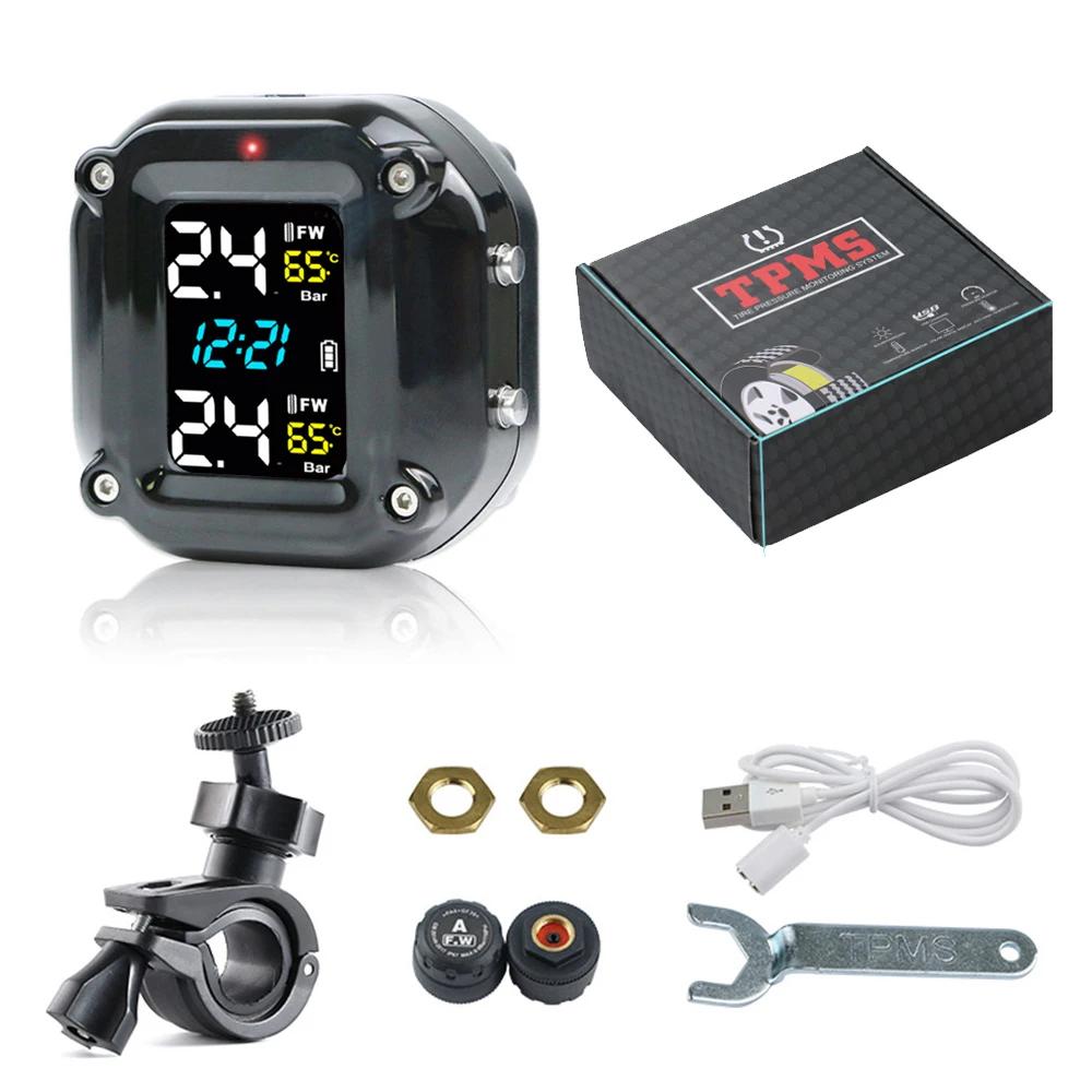 Motorcycle Tire Pressure Monitor Digital Display 2 Wheel Tyre External Sensor Motorcycle TMPS Wireless Tire Pressure Detector