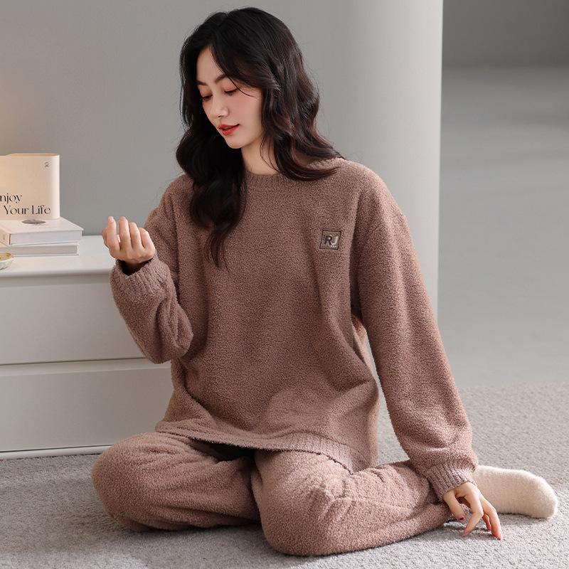 Pajamas Women'S Winter Half Fleece Thickened Fleece Warm Autumn And Winter Soft Can Be Worn Outside Loungewear