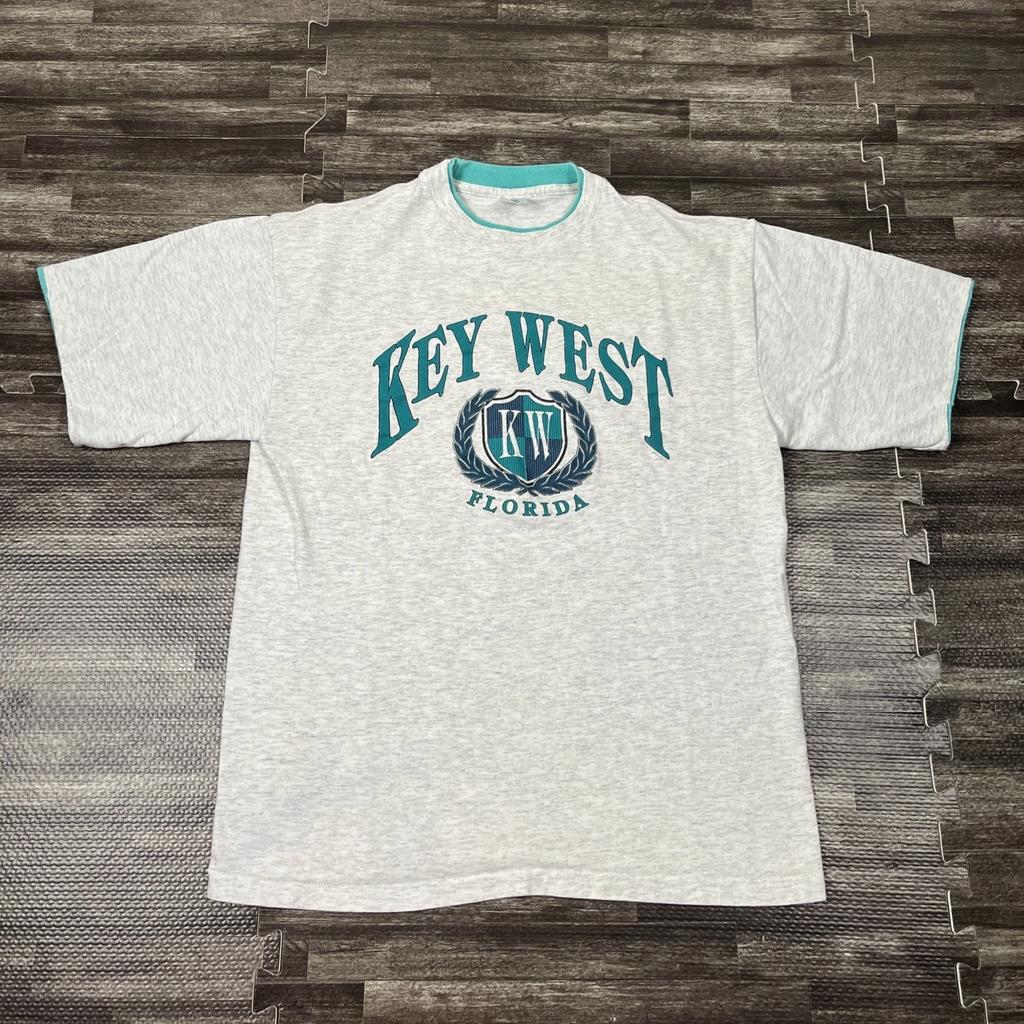 Vintage Key West Florida Single Stitch Graphic Tshirt Large Grey Dbl Sleeve VTG