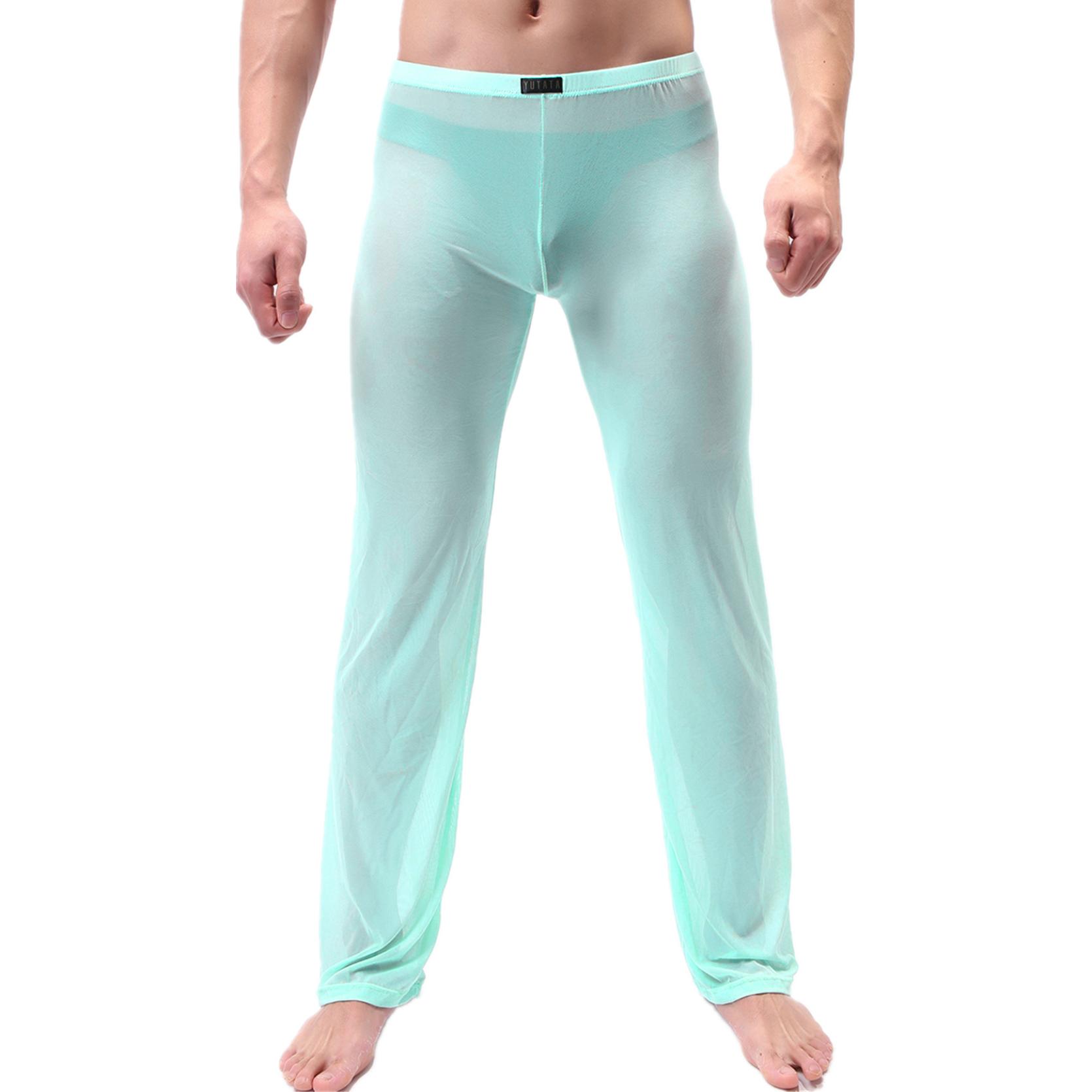 

Мужская сексуальная пижама, сетчатые прозрачные пижамные штаны, брюки для отдыха, шорты для сна L светло-синий