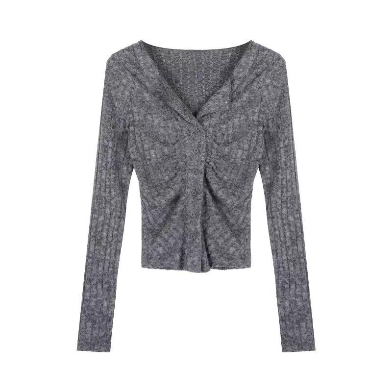 

Женский сексуальный вязаный свитер с v-образным вырезом и длинным рукавом, кардиган для похудения, осенний топ 2XL серый