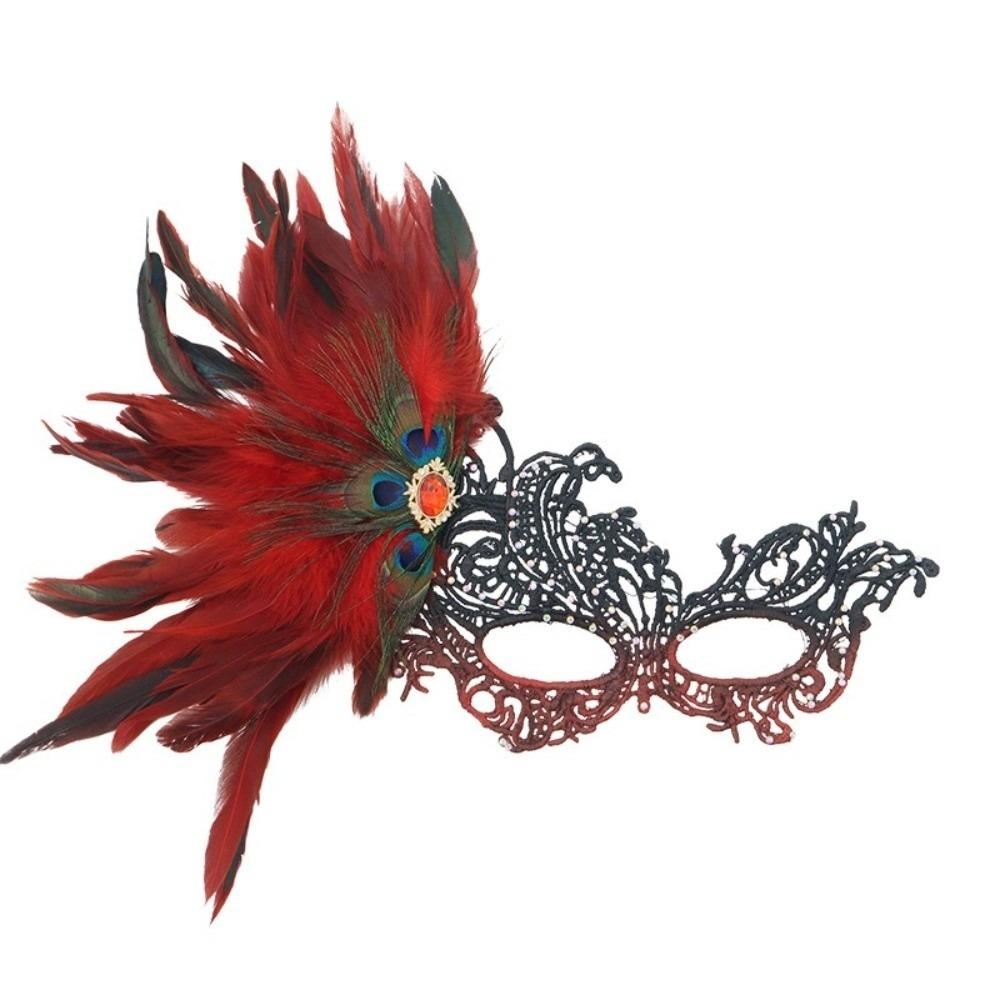 Rhinestone Feather Mask Seductive Style Halloween Festival Party Mask Fancy Masquerade Mask Girl красный