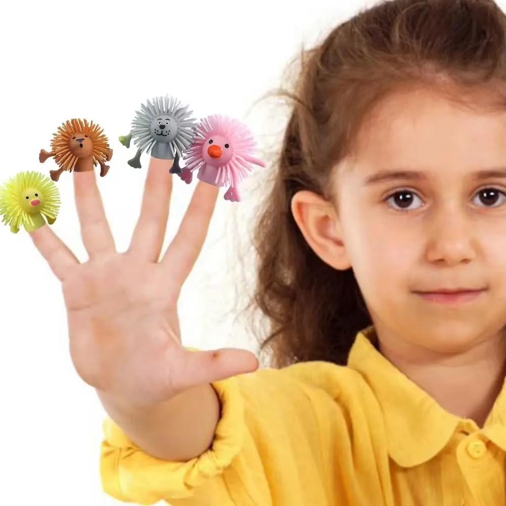 4Pcs Novelty Finger Rubber Animal Puppets Finger Dolls Stretch Stretch Decompression Funny Toy Children Party Games Holiday Gift