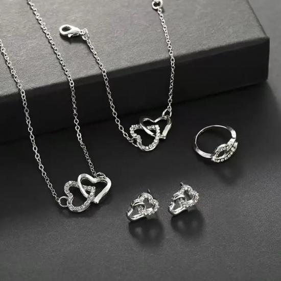 4Pieces /Set Of Fashionable And LuxuriousHeart-Shaped Jewelry Sets Suitable For Ladies,Necklaces, Bracelets, Earrings, Rings