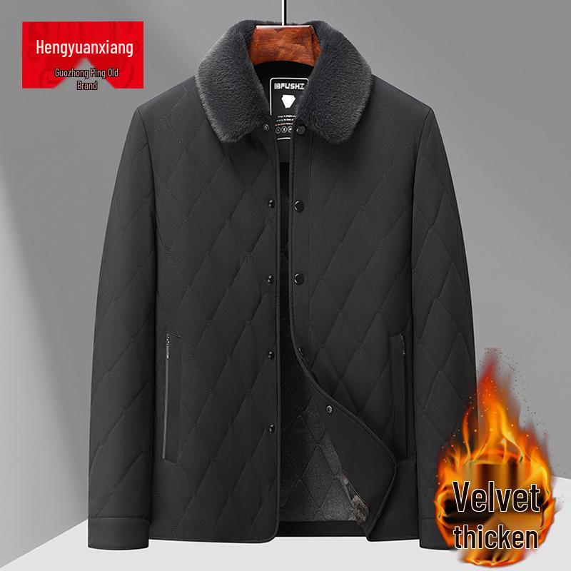 Lekka pikowana kurtka męska z wzorem rombów - Jedwab morwowy, Ciepła odzież wierzchnia na jesień/zimę.