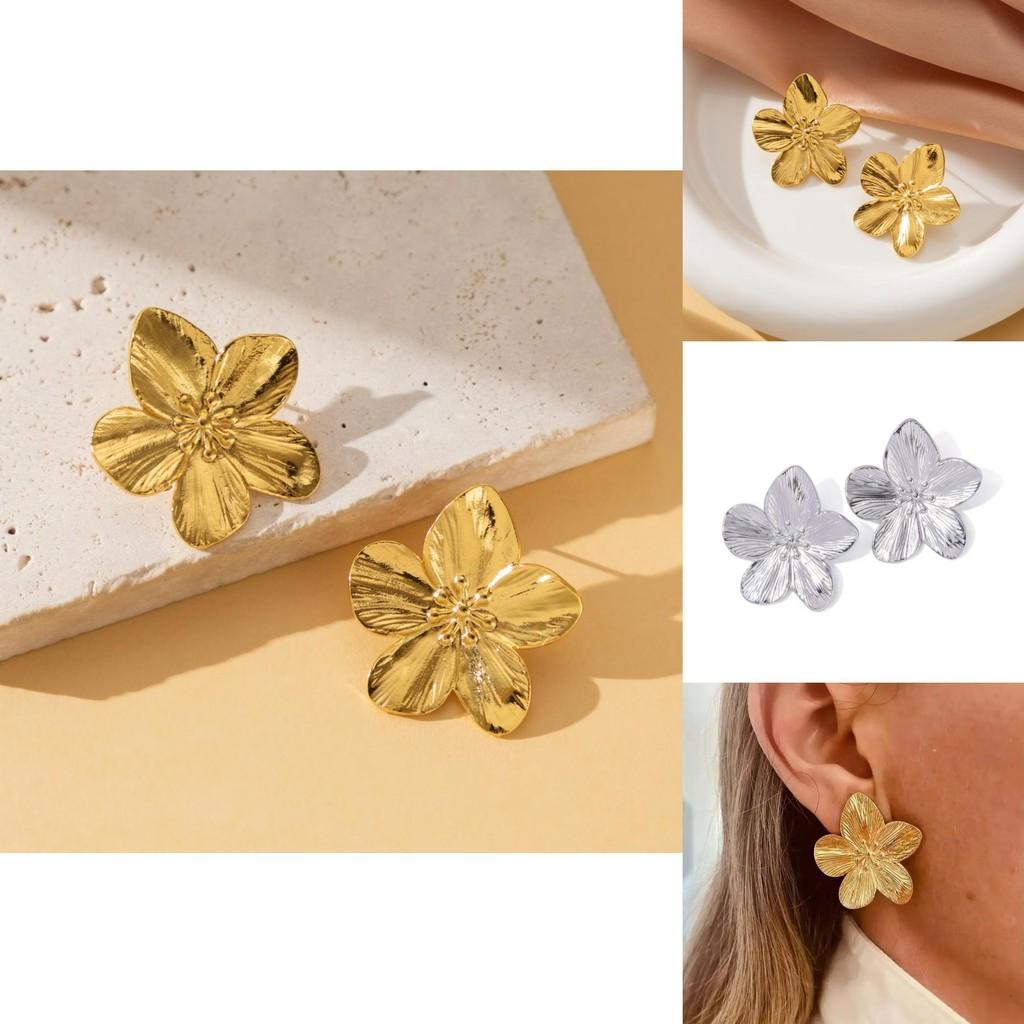 Chic Ins Style Gold Alloy Floral Earrings For Women Perfect For Any Occasion
