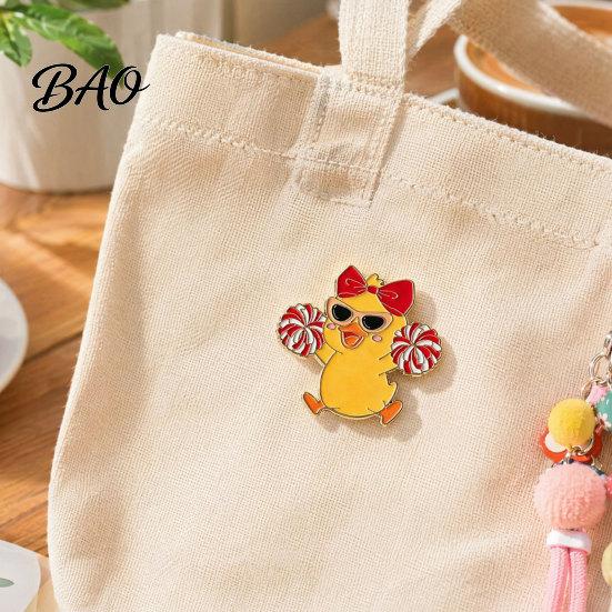 Enamel Pin Technology Brooch, Cartoon Anime Cheerleading Duck Shape Pin, Small Daily Wear Brooch Sturdy for School Uniforms Bags Alloy Base