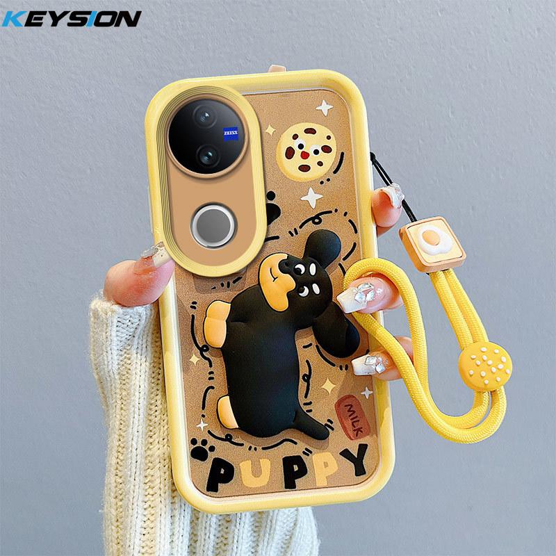 KEYSION Shockproof Case for VIVO V50 5G with Lanyard Soft Silicone Cute 3D Cartoon Doll Phone Back Cover for VIVO V50