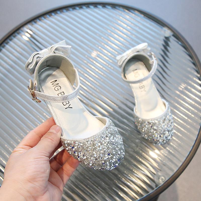 Modne Skórzane Buty Moda Wszechstronne Codzienne Buty Księżniczki Kryształowe Proste Wykwintne Buty Dziewczęce Codzienne Buty Dziecięce Wysokie Obcasy Sandały
