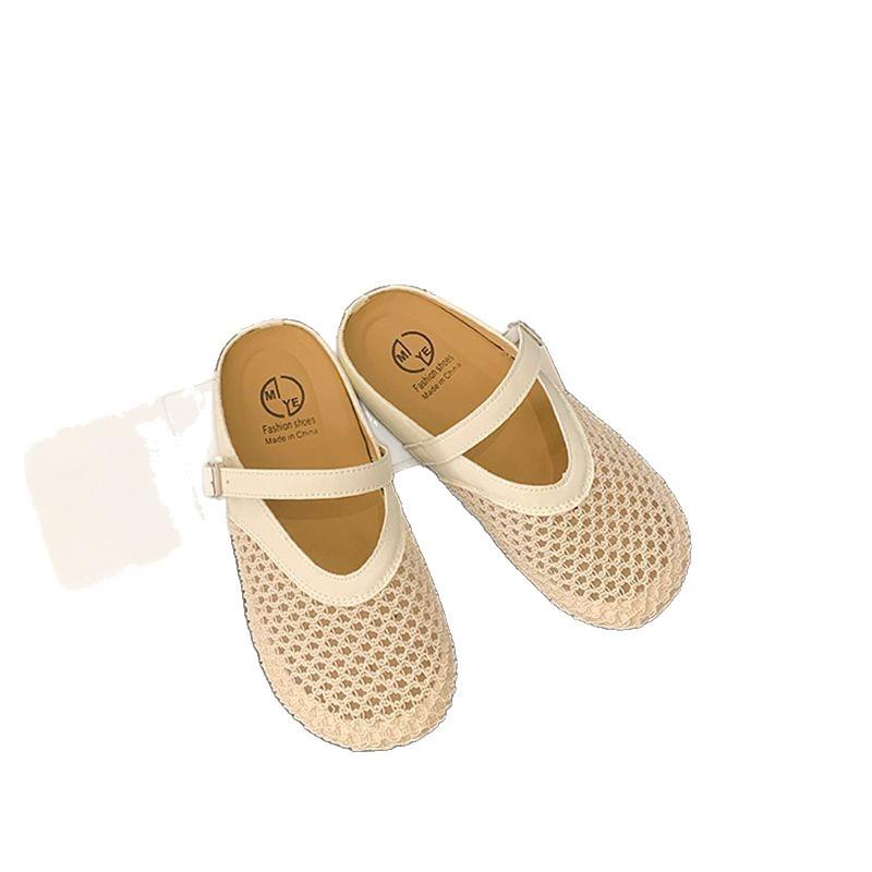Hollow Woven Bag Head Half Slippers Women's Summer Wear 2025 New Flat-bottomed Breathable One-pedal Hole Shoes Sandals