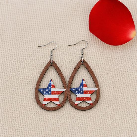 1 Pair Hollow Drop Earrings for Women, Fourth of July Independence Day Earrings, American Flag Stars Stripes Design Hook Earrings
