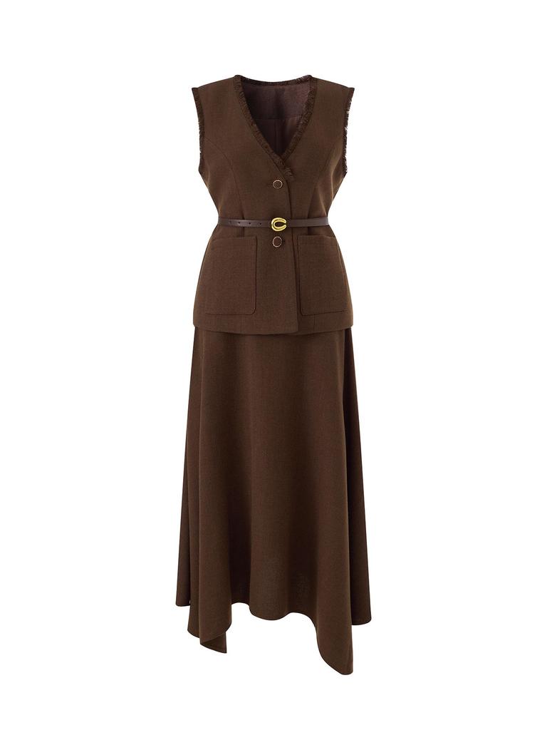 Elegant Waist-Cinched V-Neck Vest + Skirt Two-Piece Set for Women - Autumn/Winter New Arrival