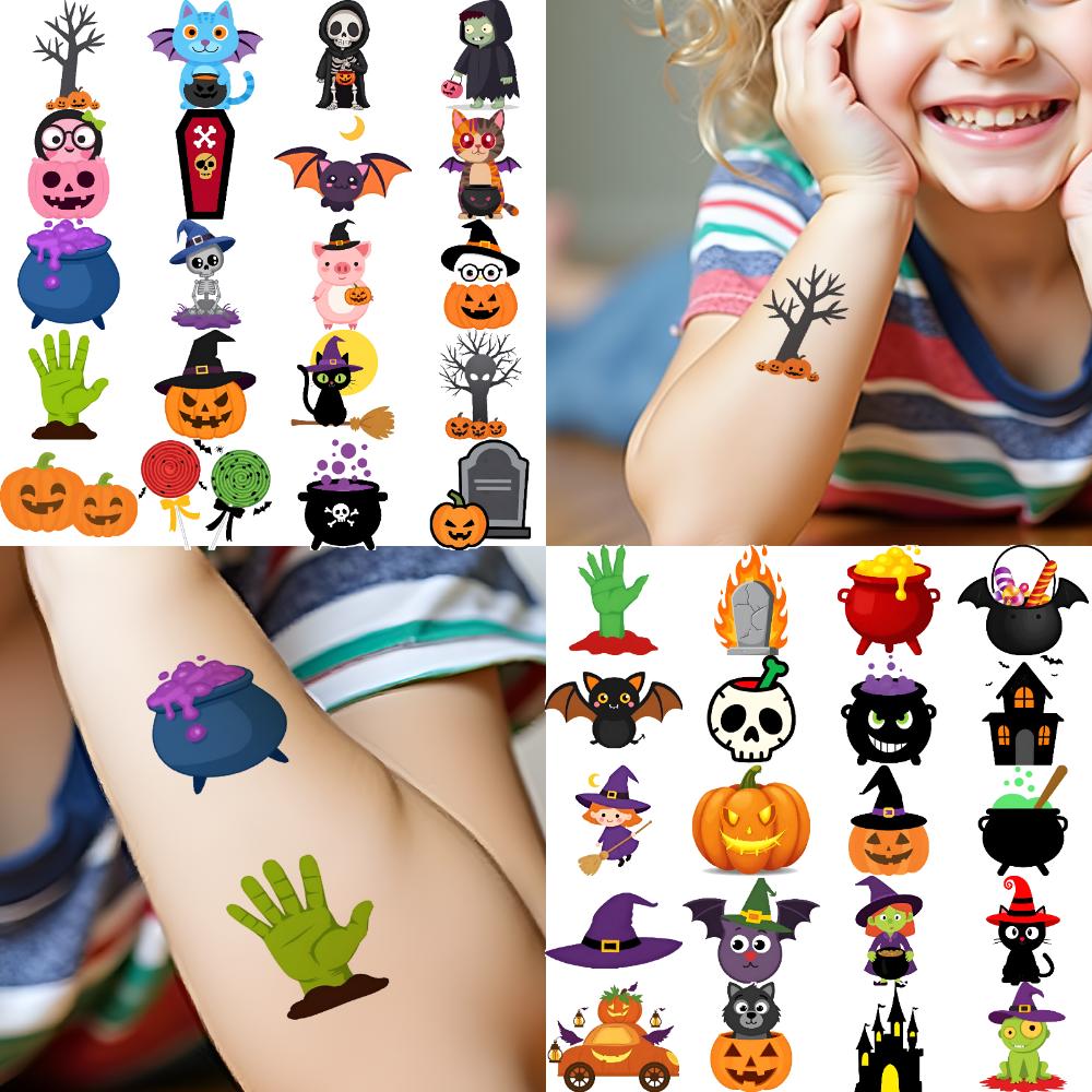54pcs Temporary Tattoo Pumpkin Waterproof Long-lasting Body Stickers Witch Bat Temporary Tattoo Stickers Ghost For Boys