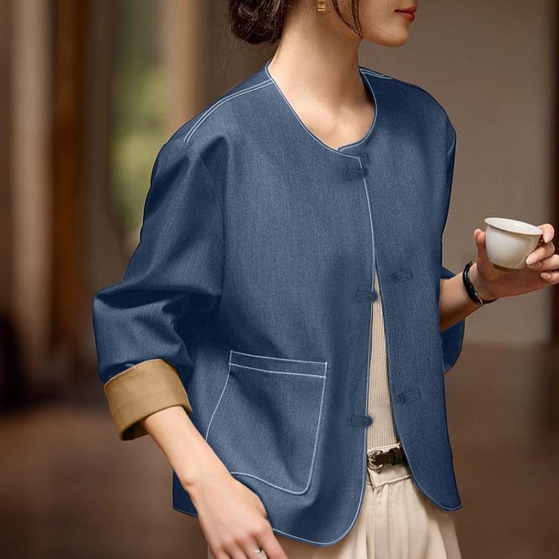 ZANZEA Women Round Neck Loose Long Sleeve Casual Blouse