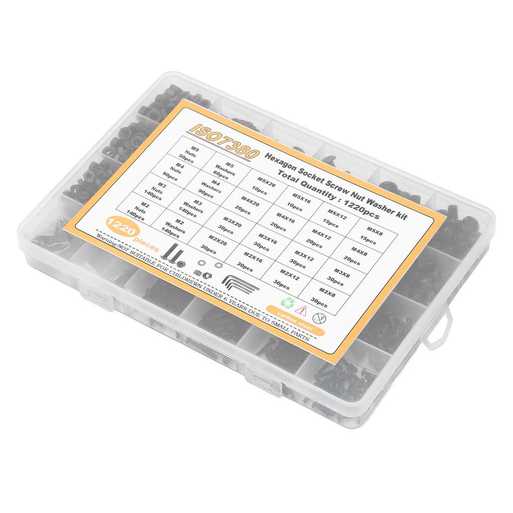 1220 Stück Schrauben Muttern Unterlegscheiben Set Kohlenstoffstahl M2 M3 M4 M5 Halbrundkopf Innensechskantschrauben Muttern
