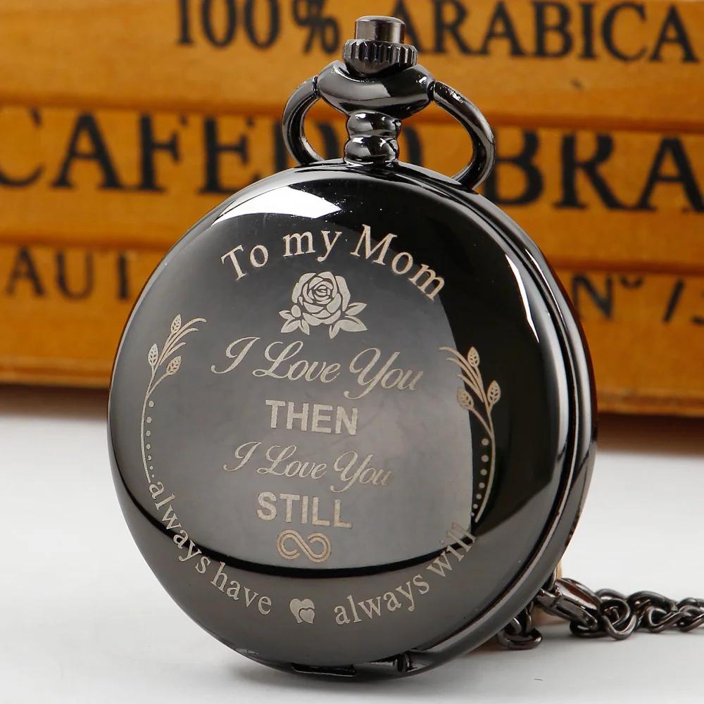 

To My Mom Vintage Quartz Pocket Watch Necklace Retro Digital Pendant Chain Unique Timepiece Jewelry Birthday Gift for Women чёрный