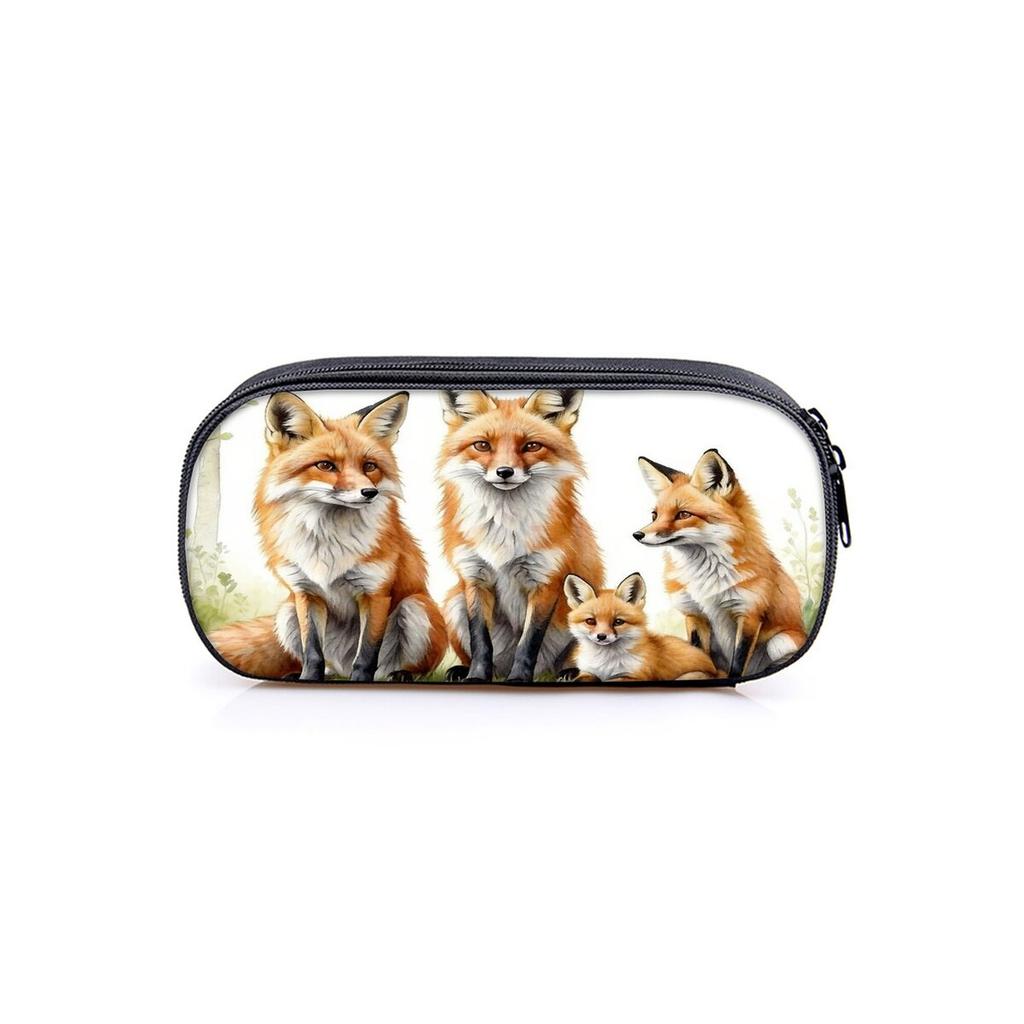 Cute Fox Pattern Layered Fabric Pencil Case for Boys and Girls Best Gift 2D Cartoon School & Office Use