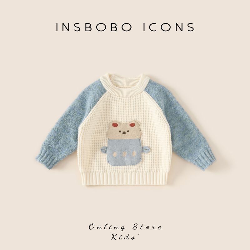 Insbobo Girls  Sweater 2026 Spring New Stylish Knitted Top Boys  Stylish Clothing Spring and Autumn Children s Clothing Blue 90 cm