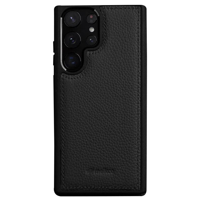 

MELKCO Чехол для телефона Samsung Galaxy S23 Ultra, Покрытый натуральной коровьей кожей, Тонкий чехол из твердого ПК Black