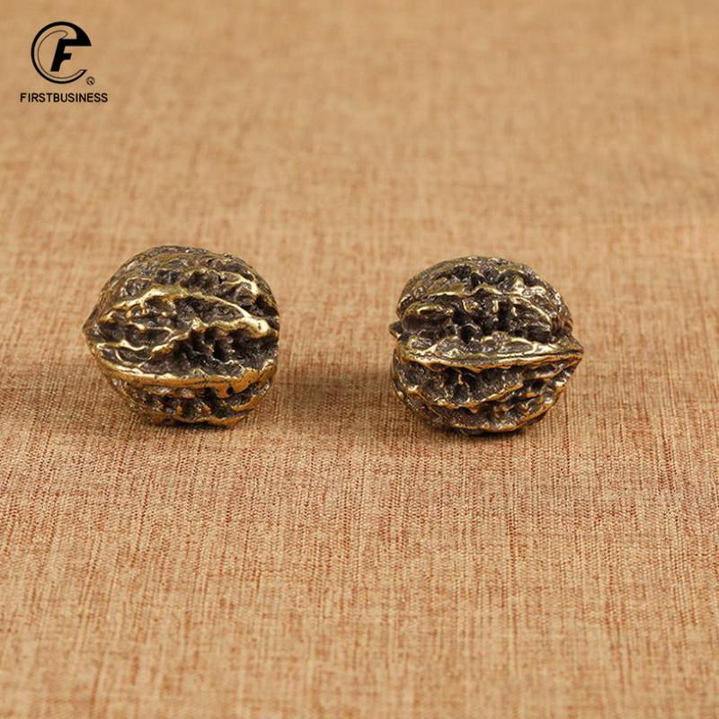 A Pair Vintage Copper Solid Walnut Handle Ball Elderly Health Care Ball Hand Ball Health Exercise Ball Stress Relief for Oldman