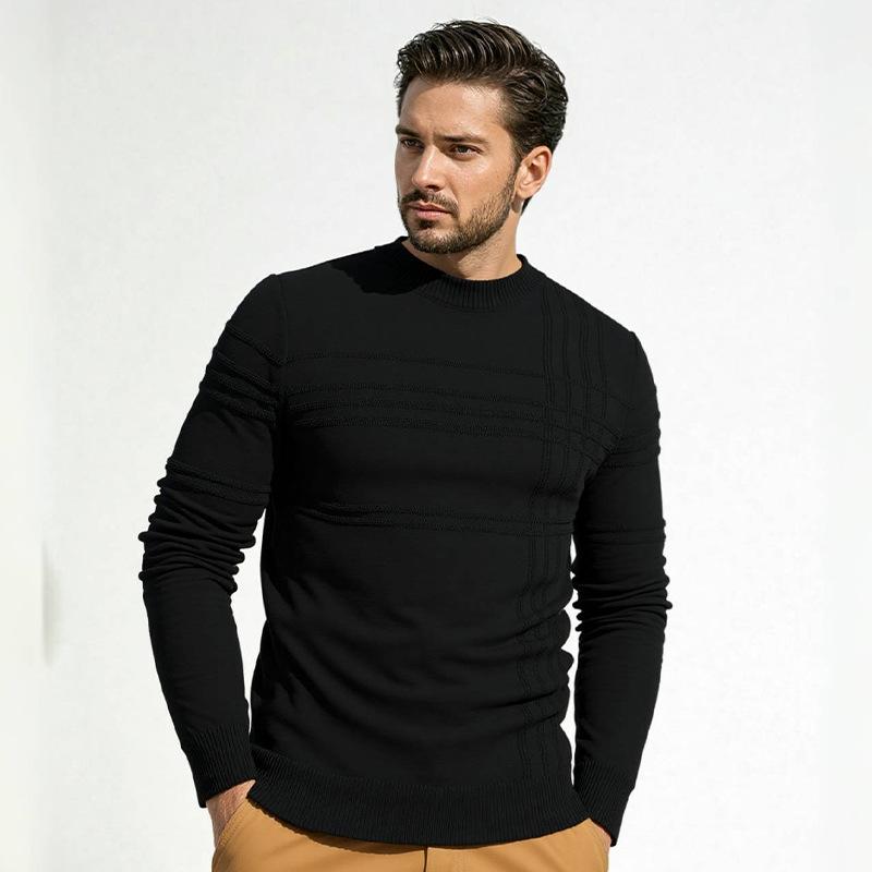 2025 Men s Korean Style Slim Fit Round Neck Knitwear Sweater – Autumn/Winter Solid Color Pullover & Cardigan L чёрный