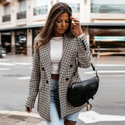 Damen Neu Sexy Mode Lässig Pendler Urlaubsstil Alleskombinierbar Locker Figurbetont Langärmelig Kariert Kleiner Anzug Jacke Kariert Schlankmachende Anzugjacke