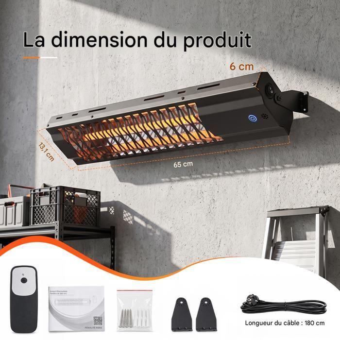 Outdoor Radiant Heater - NETTLIFE - 2000W Matte Black 65 X 13.1 X 6 Cm - IP65 - Indoor/outdoor