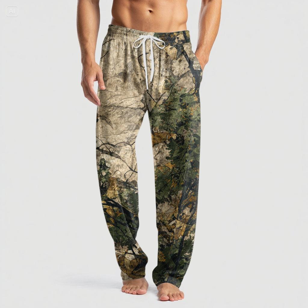 Men's Knitted Fashion Print Pocket Casual Pants Pajama Pants