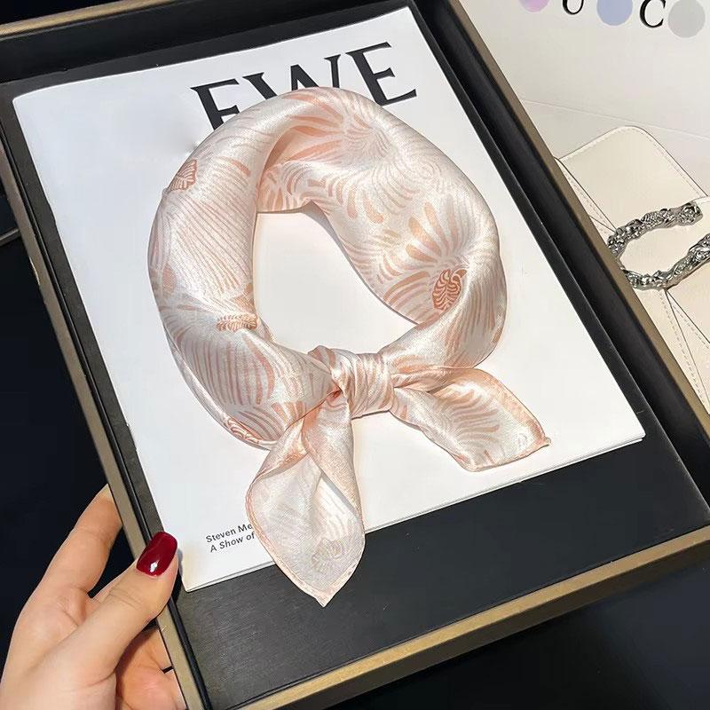 

100% Натуральный Настоящий Шарф из Шелка Женский Роскошный Высококачественный Квадратный Принт Шейный Платок для Волос Дамская Шаль Обёртывания Хиджаб Бандана Шарфы 53см Real Silk 53x53cm