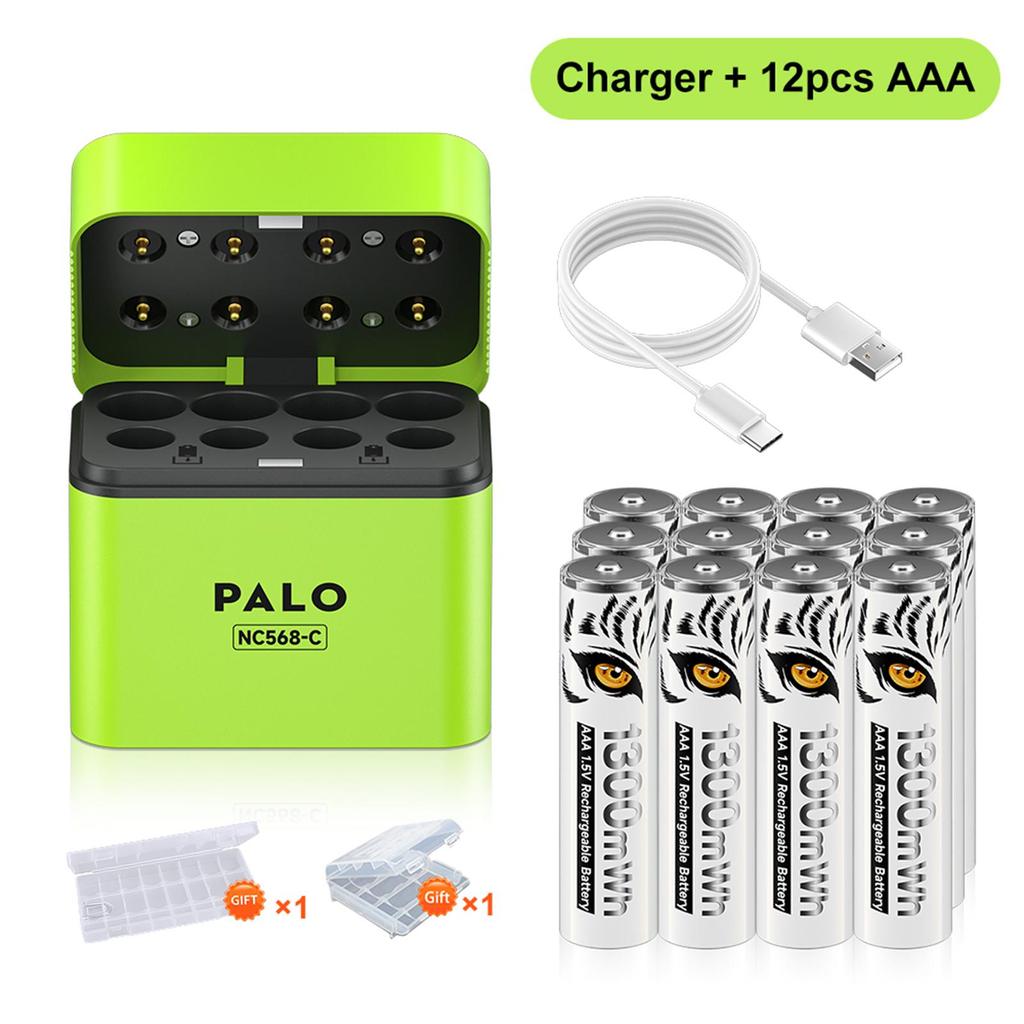 PALO 1.5V AA 3500mWh Rechargeable Battery AAA 1300mWh Lithium-ion Batteries With 8-slot Fast Intelligent Battery Charger