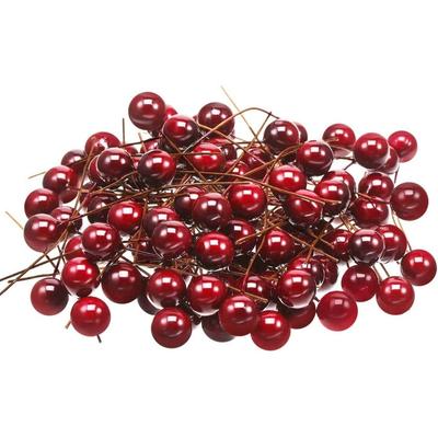 Künstliche Stechpalmenbeeren, 10 mm Deko-Beeren auf Draht für Weihnachtsbaumschmuck, Blumengirlande, DIY-Bastelbedarf (Packung mit 200, Rot)