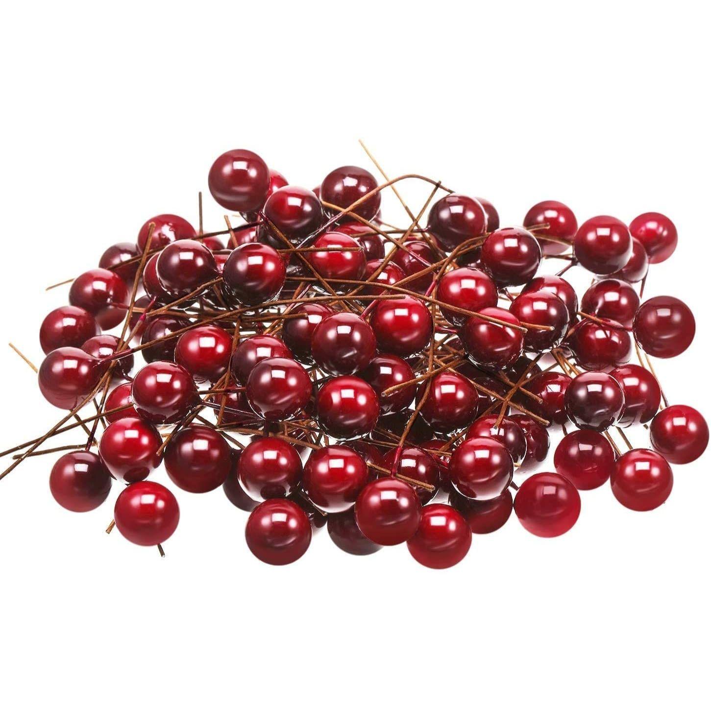 

Искусственные ягоды падуба, 10 мм, искусственные ягоды для декора на проволоке, для украшения рождественской елки, цветочного венка, для поделок своими руками (Упаковка из 100 штук, Красный)
