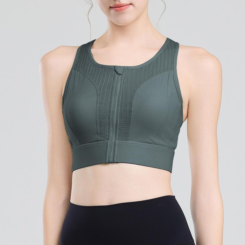 High-Intensity Quick-Dry Front Zip Sports Bra - Shockproof, Beauty Back Design for Women's Running & Yoga.