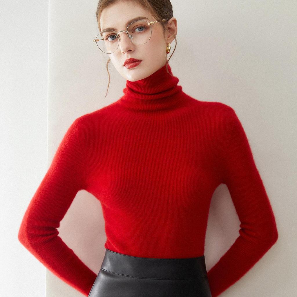 Women's Slim Fit Seamless Turtleneck Sweater - 100% Pure Cashmere, Flattering High Neck Knit Base Layer