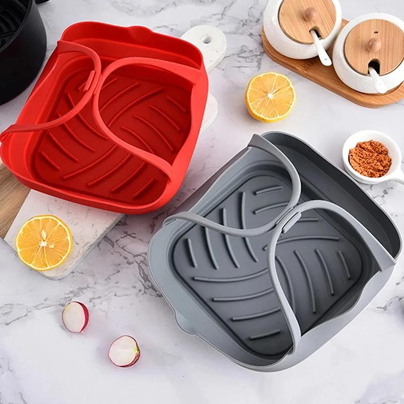 20 cm Heißluftfritteuse Silikonkorb Tablett Topf mit Griff 8 Zoll Quadratische Heißluftfritteuse Backform Einlage Faltbares Küchenkochzubehör