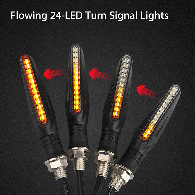New Motorcycle 24LEDs High Bright Amber Turn Signal Indicator Light Front Rear White Day Running Light Flowing Red Brake Lamps