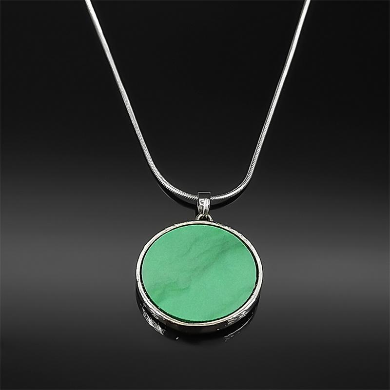 Sun Moon Star Pendant Necklace For Women Men Stainless Steel Rhinestone Green Color Magic Female Charm Chain Jewelry Gifts