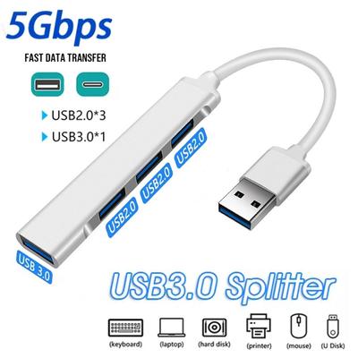 Adaptateur répartiteur USB 4 ports type C OTG pour ordinateur portable, PC, souris, clavier, disque dur, pour Huawei, Xiaomi, Macbook