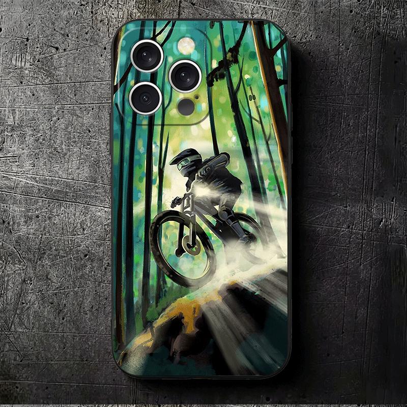 Mountain Bike Bicycle Soft Phone Case for iPhone 16 16E 17 Air 15 Pro Max 14 Plus 13 Mini 11 12 7 Black Cover Back Shell