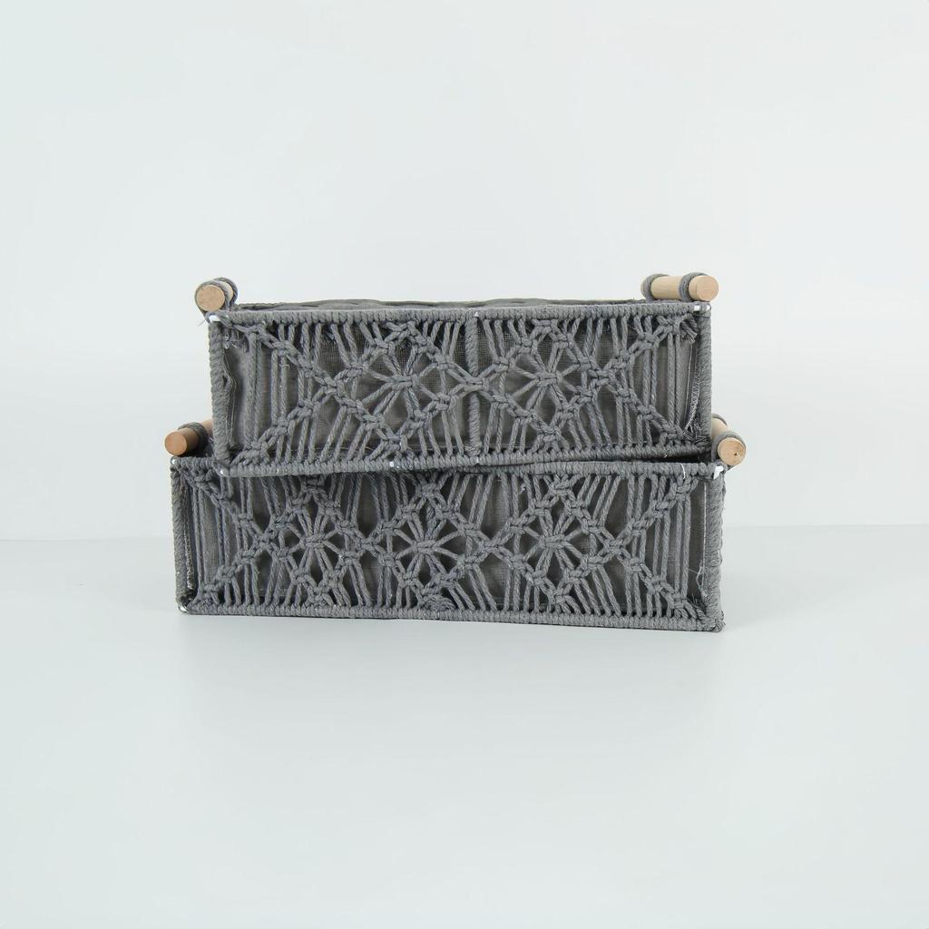 Hand-Woven Bohemian Nordic Cotton Rope Basket: Desktop Organizer, Cosmetics Holder, Flower & Fruit Basket, and Tissue Box.