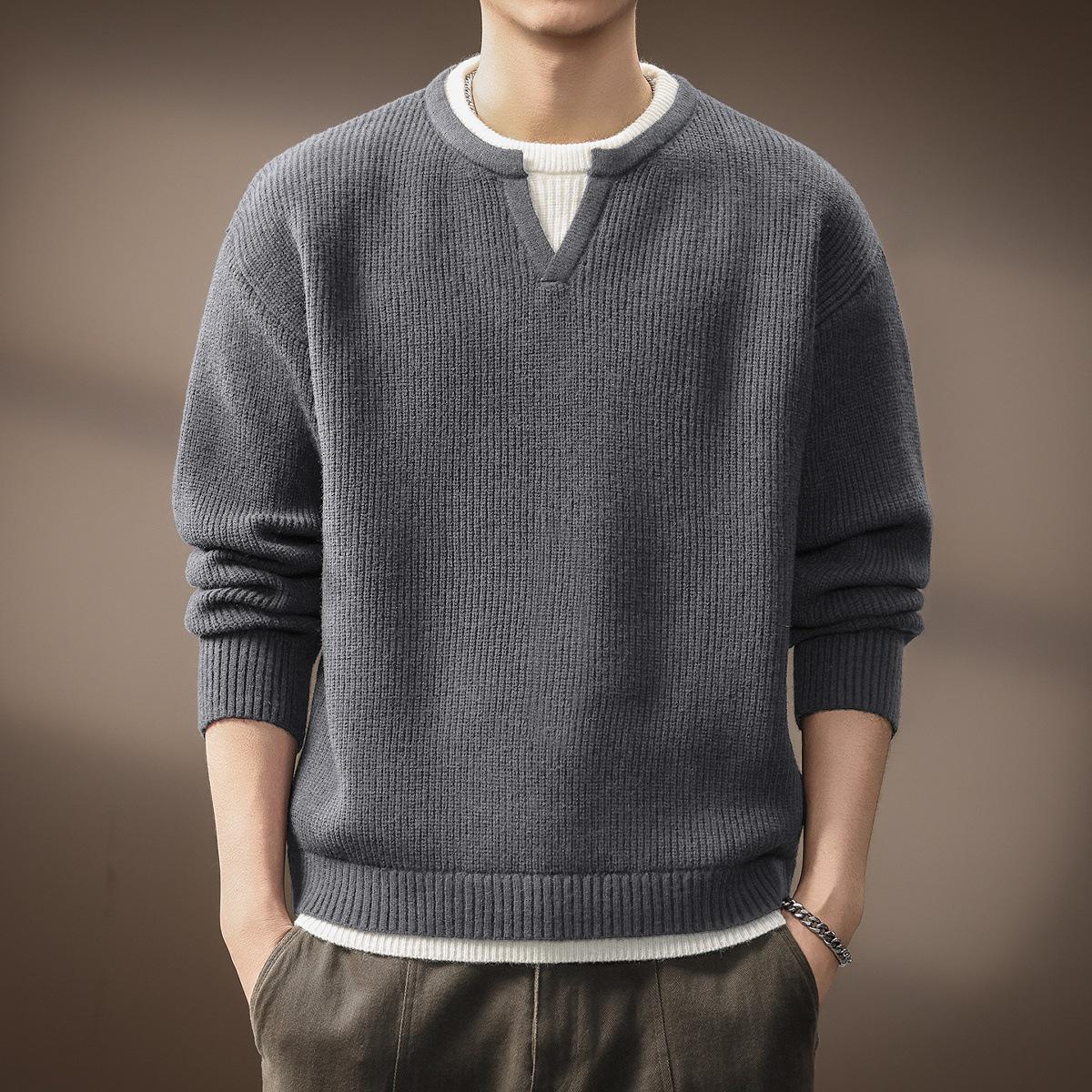 

Luxury Men s Autumn/Winter Old Money Style Thick Knit Sweater with Faux Two-Piece Design M 100-120 jin