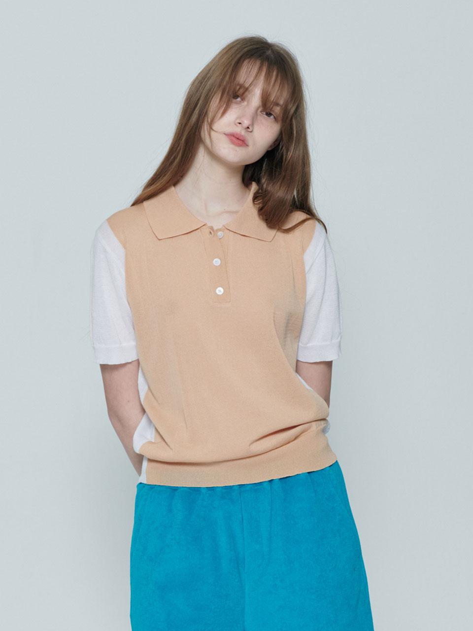 Enzo Blues Sheer Pique Collar Knit (Salmon) F