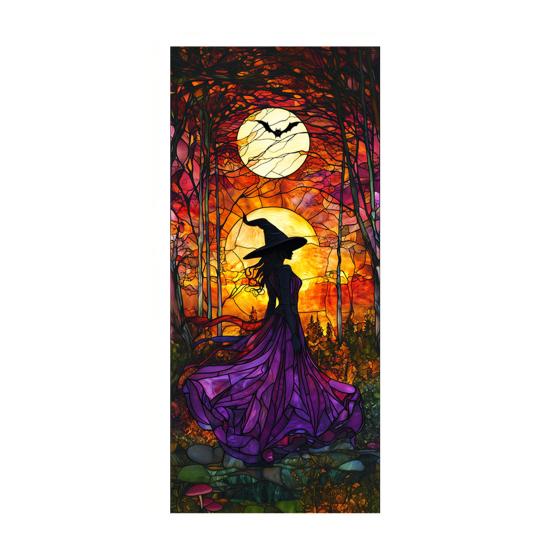 Halloween Window Sticker Stained Glass Style Witch Bats Decal Removable Pumpkins Ghosts Static Window Cling for Party Decoration