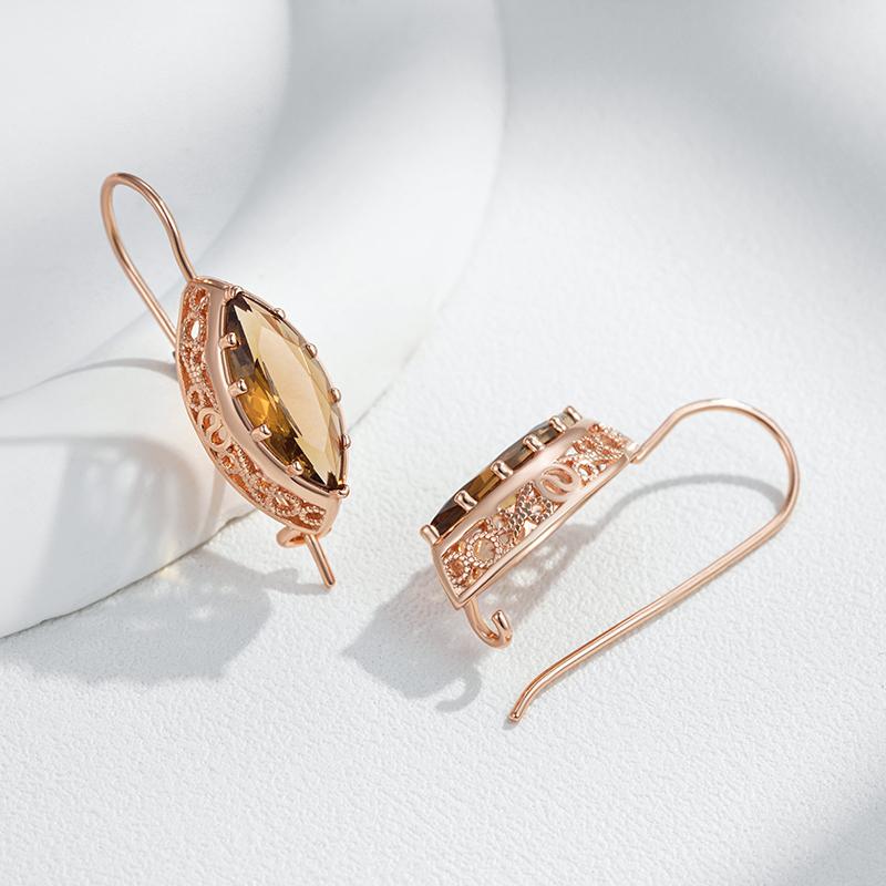 Light Brown Natural Zircon Long Drop Earrings For Women Rhombus  Rose Gold Color High Quality Daily Fine Jewelry