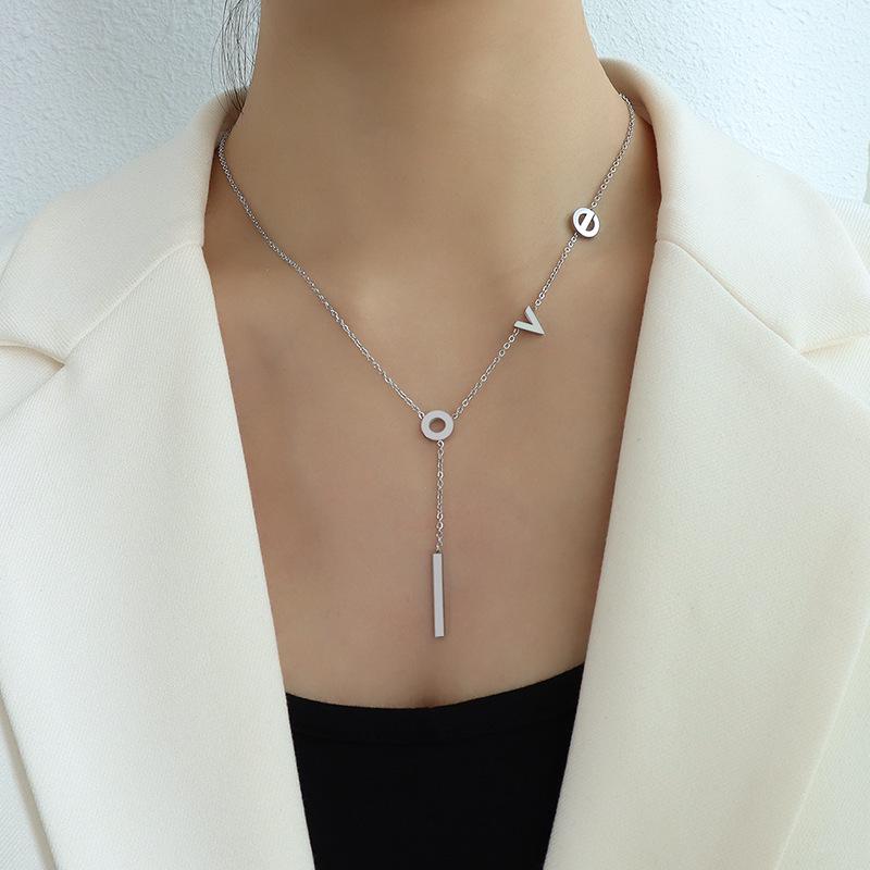 Korean 18K Gold Plated Titanium Love Pendant Necklace for Women - P025